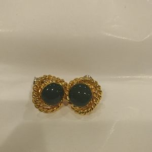 Dark Green stone and gold tone earrings